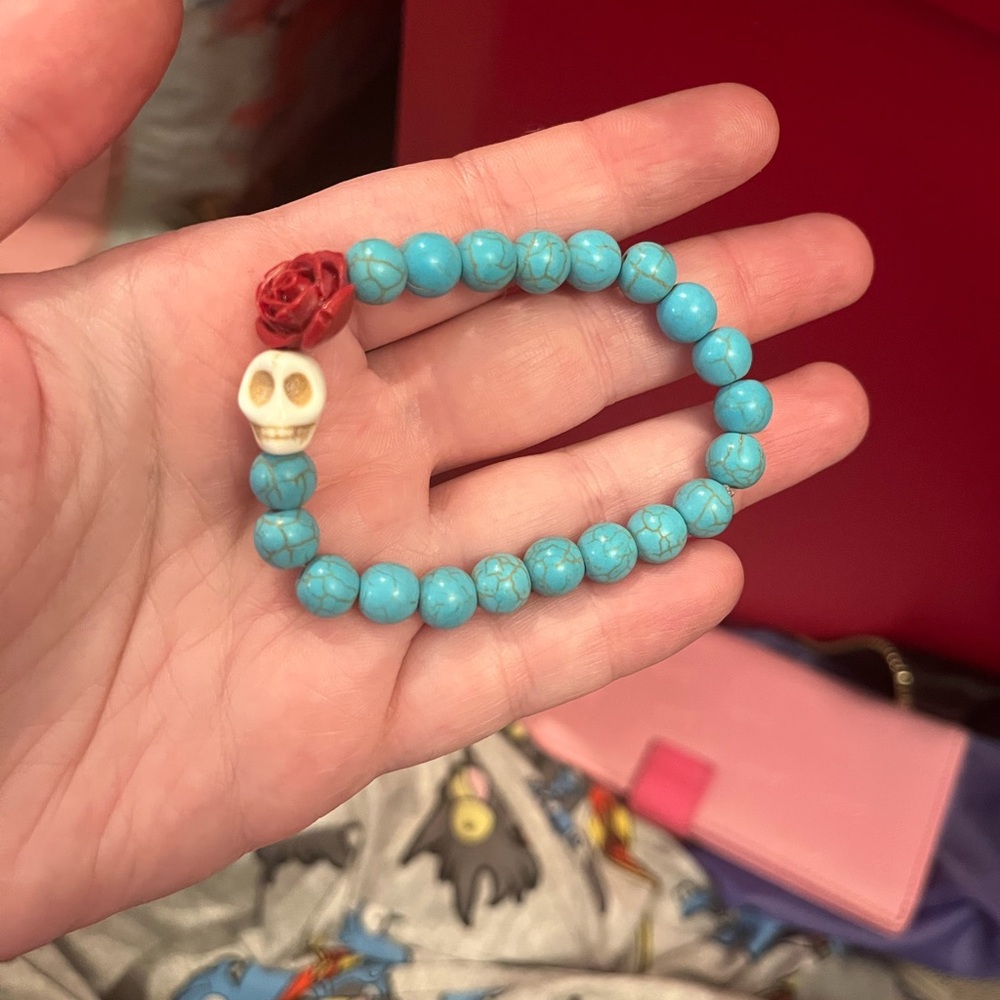 Skull & Rose Turquoise Beaded Bracelet